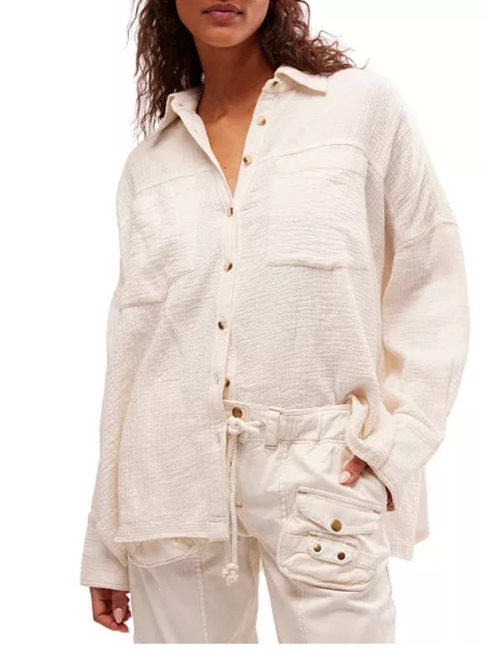 New Free People Cardiff Muslin Cotton Long-Sleeve Button Down Shirt Size XS